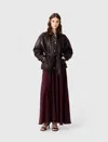 Maje Oversize Gold-button Leather Jacket In Brown