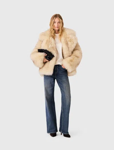 Maje Oversized Faux Fur Coat In Neutral