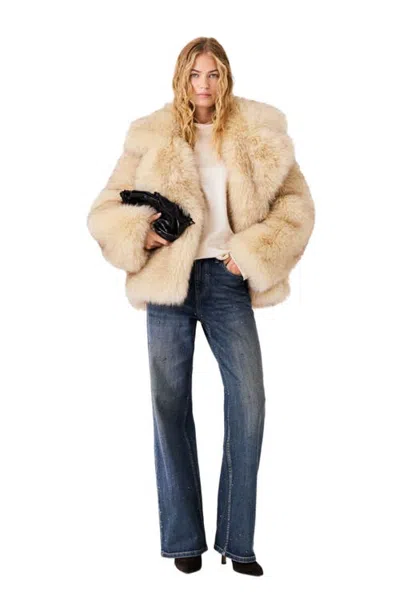 Maje Oversized Faux Fur Coat In Beige