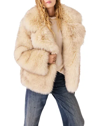 Maje Oversized Faux Fur Coat In Nude