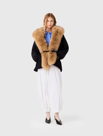 Maje Oversized Faux Fur Collar Parka In Black