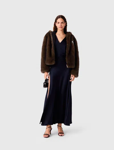 Maje Oversized Faux Fur Jacket In Brown