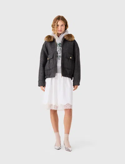 Maje Oversized Herringbone Jacket In Dark Grey