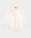 Maje Long Shirt With Embroidered Flowers In White