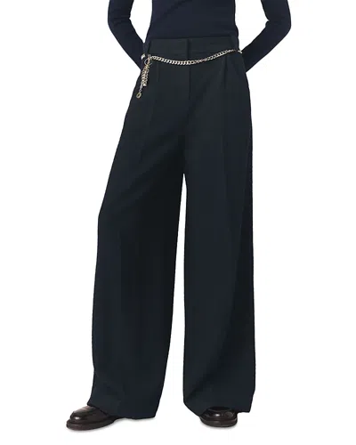 Maje Womens Navy Wide-leg Chain-belt Tweed Trousers In Blue