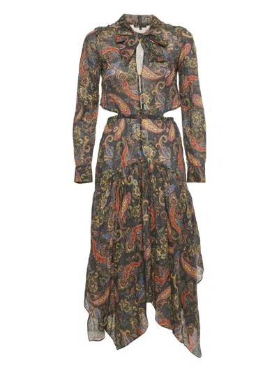 Pre-owned Maje Paisley Asymmetric Dress In Blue