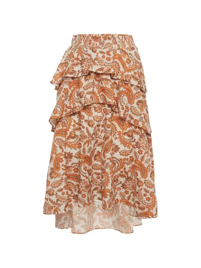Pre-owned Maje Paisley Asymmetrical Skirt In Orange