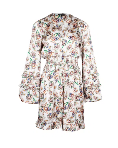 Maje Paisley Print Balloon Sleeve Mini Dress In White Polyester In Multi