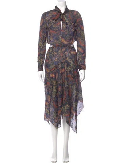 Pre-owned Maje Paisley Print Long Dress In Blue