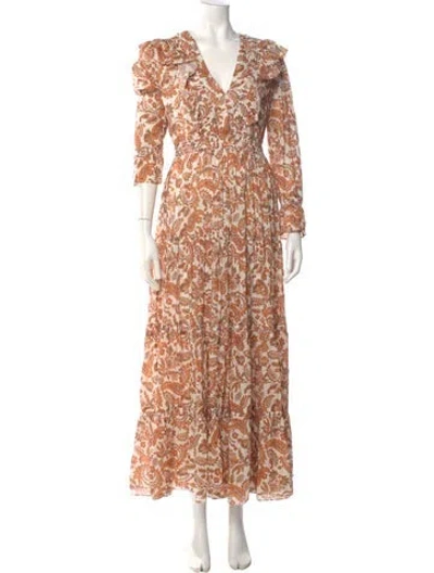 Pre-owned Maje Paisley Print Long Dress In Neutral