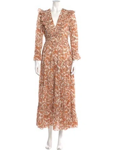 Pre-owned Maje Paisley Print Long Dress In Orange
