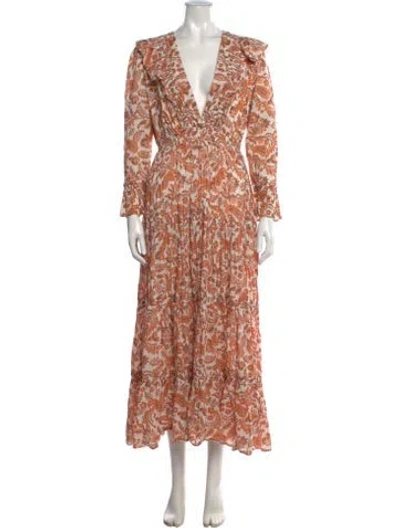Pre-owned Maje Paisley Print Long Dress In Orange