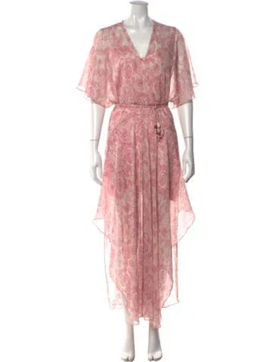 Pre-owned Maje Paisley Print Long Dress In Pink