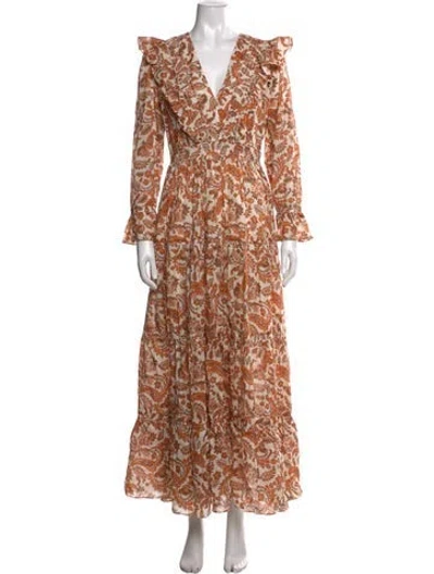 Pre-owned Maje Paisley Print Long Dress W/ Tags In Neutrals