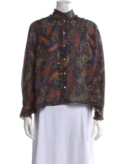 Pre-owned Maje Paisley Print Long Sleeve Blouse In Black