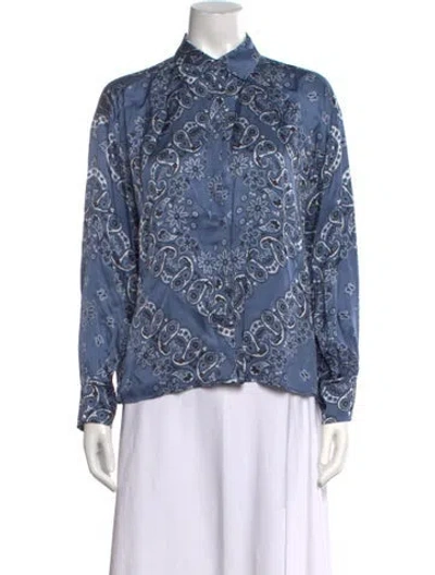 Pre-owned Maje Paisley Print Long Sleeve Blouse In Blue