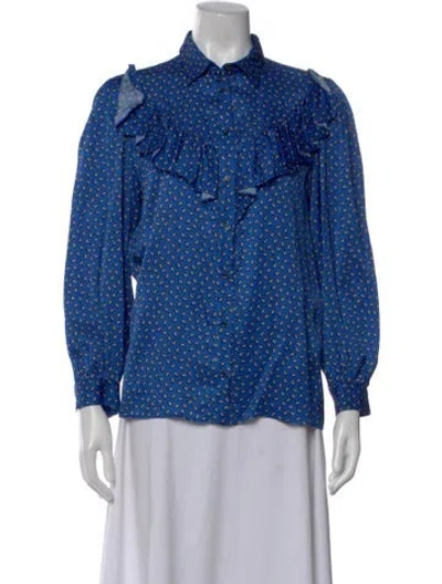 Pre-owned Maje Paisley Print Long Sleeve Blouse In Blue