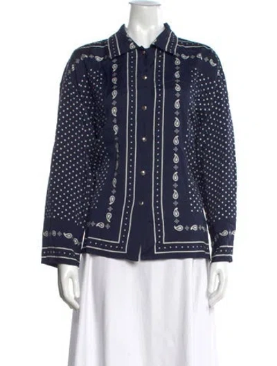 Pre-owned Maje Paisley Print Long Sleeve Blouse In Blue