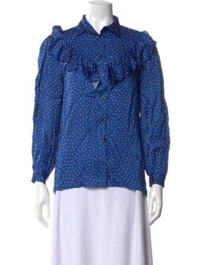 Pre-owned Maje Paisley Print Long Sleeve Blouse In Blue