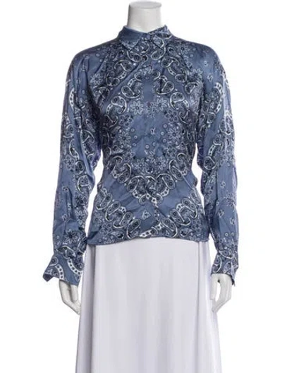 Pre-owned Maje Paisley Print Long Sleeve Blouse W/ Tags In Blue