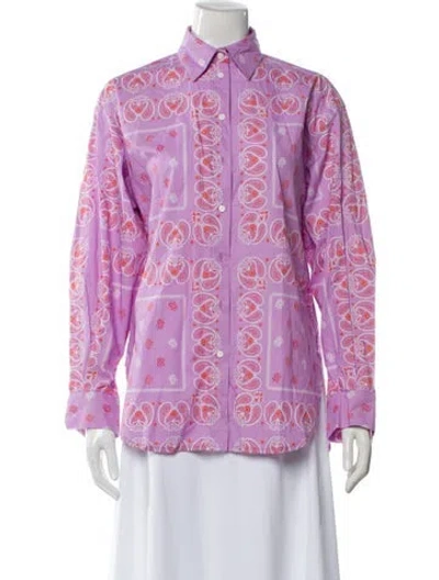 Pre-owned Maje Paisley Print Long Sleeve Button-up Top In Purple
