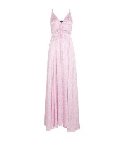 Maje Paisley-print Satin Maxi Dress In Pink