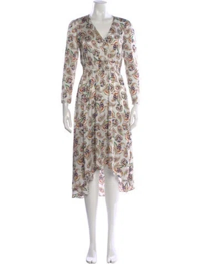 Pre-owned Maje Paisley Print Midi Length Dress In White