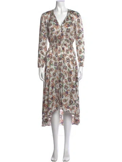 Pre-owned Maje Paisley Print Midi Length Dress In White