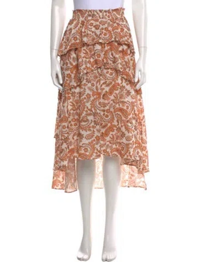 Pre-owned Maje Paisley Print Midi Length Skirt W/ Tags In Orange