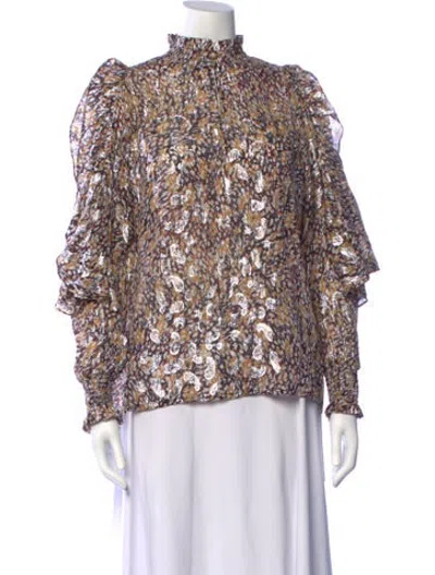 Pre-owned Maje Paisley Print Mock Neck Blouse In Metallic/white