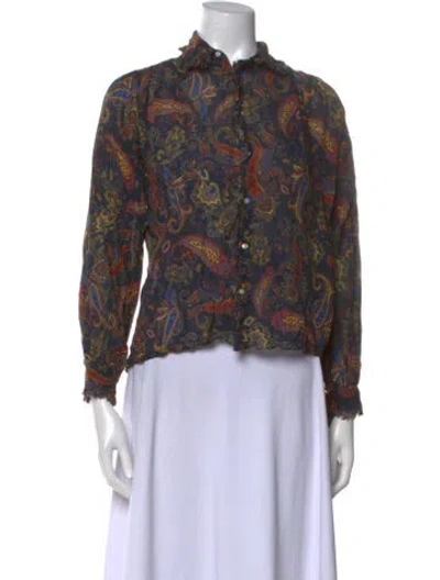 Pre-owned Maje Paisley Print Mock Neck Blouse In Multi