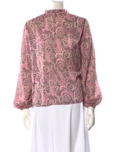Pre-owned Maje Paisley Print Mock Neck Blouse In Pink