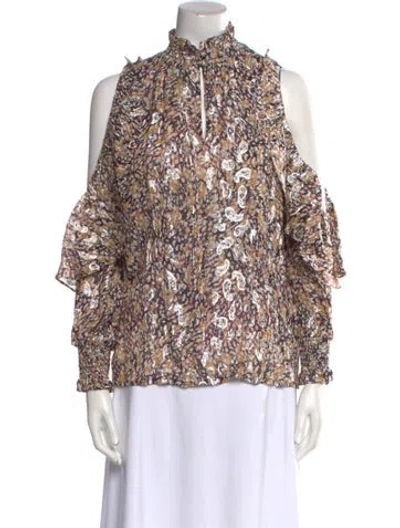 Pre-owned Maje Paisley Print Mock Neck Blouse W/ Tags