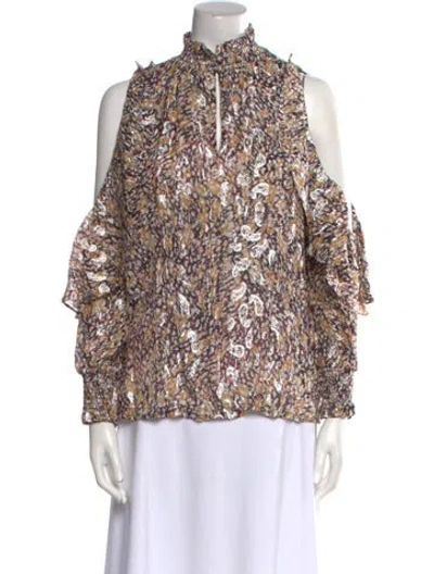 Pre-owned Maje Paisley Print Mock Neck Blouse W/ Tags