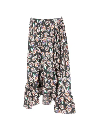 Pre-owned Maje Paisley-print Ruffled Midi Skirt In Black