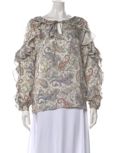 Pre-owned Maje Paisley Print Tie Neck Blouse In Grey