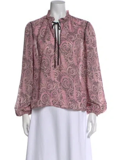Pre-owned Maje Paisley Print Tie Neck Blouse In Pink