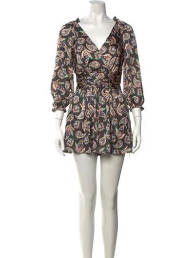 Pre-owned Maje Paisley Print V-neck Romper In Black