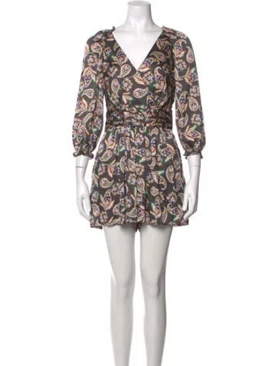 Pre-owned Maje Paisley Print V-neck Romper W/ Tags In Black