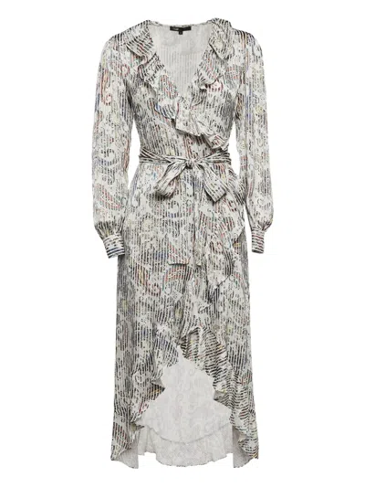 Pre-owned Maje Paisley-print Wrap Dress In Gray