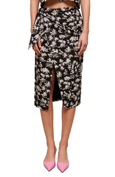 Maje Jimier Cotton Printed Wrap Skirt In Black Palm Print