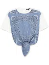 Maje Tie-front T-shirt With Print In Blue