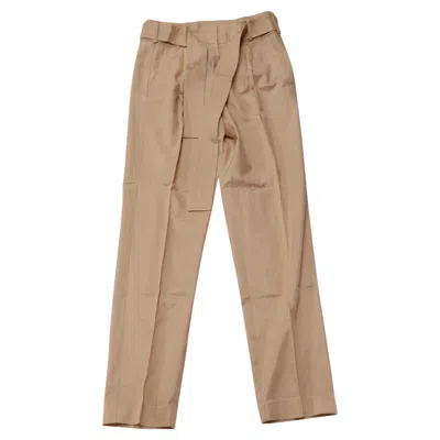 Pre-owned Maje Panisse Belted High Rise Pants In Peach Cotton In Brown