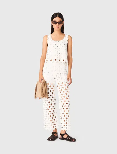 Maje Pantalon En Crochet Avec Miroirs In White