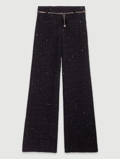 Maje Pantalon En Tweed Sequins In Noir