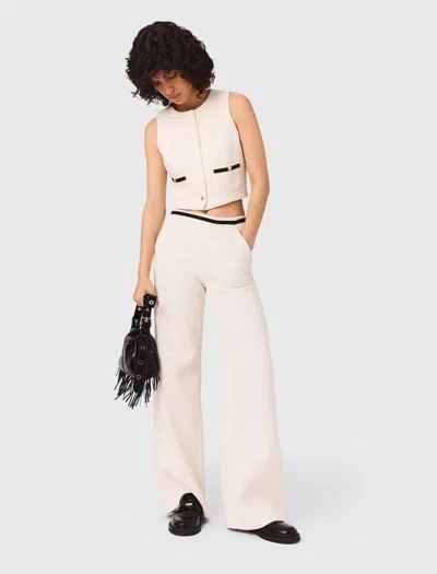 Maje Pantalon Large En Tweed In Sand