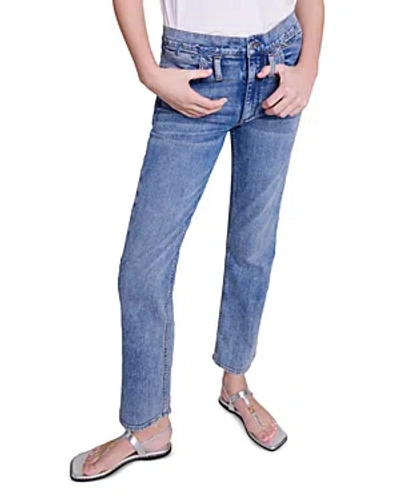 Maje Parfaiteye High Rise Cropped Straight Jeans In Blue