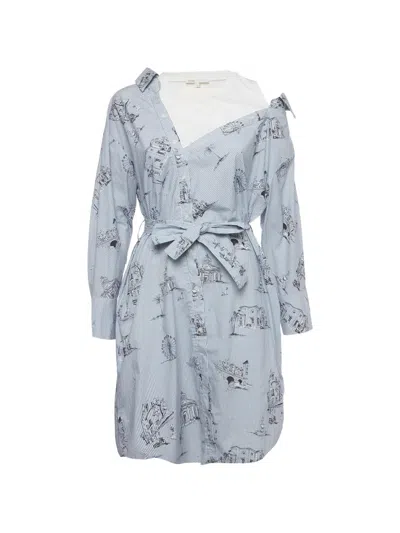 Pre-owned Maje Paris-print Poplin Midi Shirt Dress In White