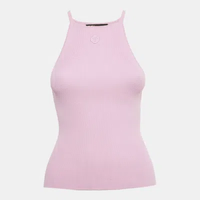 Maje Parma Violet Logo Embroidered Rib Knit Tank Top In Pink