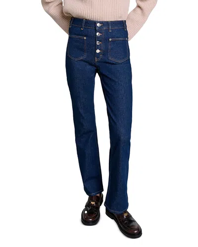 Maje Passionbrut Straight-leg Raw Denim Jeans In Dark Blue